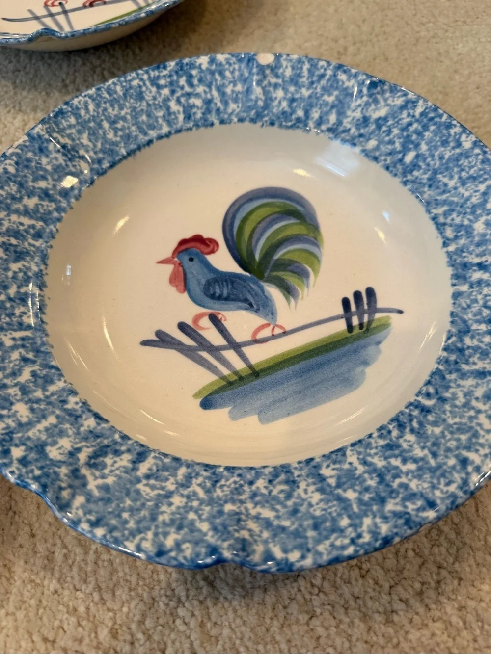 Vintage Laurie Gates Blue Stipple Rooster Bowls (Set Of 4)